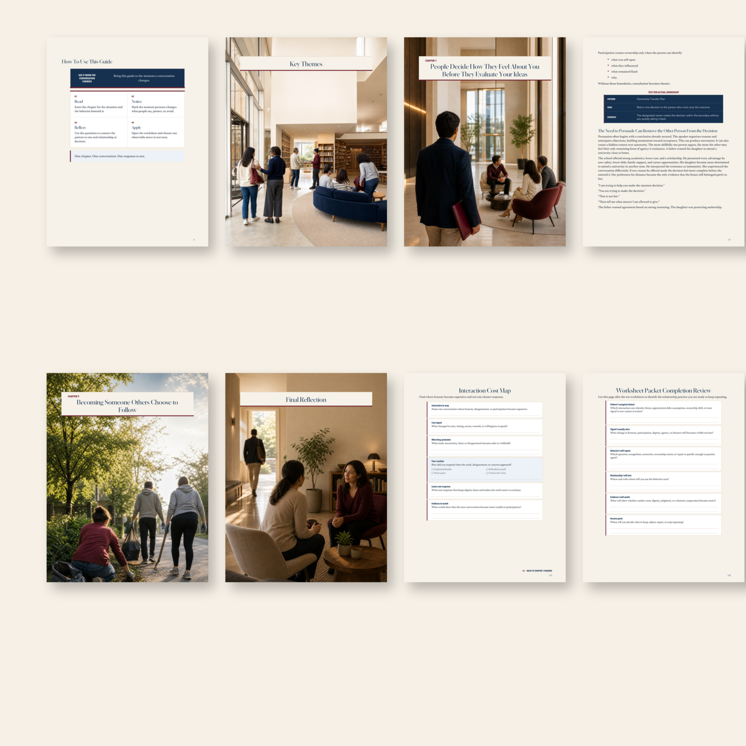 A consistent system of chapter guidance, reflection, and application pages.